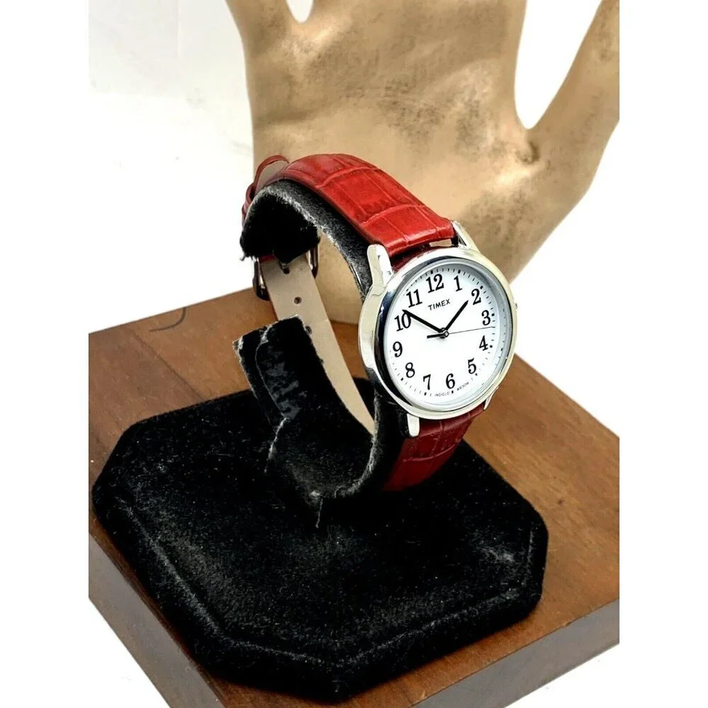 Timex Women's Watch TW2P68700 Quartz Indiglo White Dial Red Leather Stra…